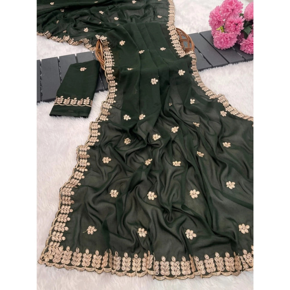 Women'S Georgette Embroidered Saree With Unstitched Blouse 5.5