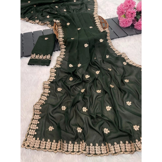 Women'S Georgette Embroidered Saree With Unstitched Blouse 5.5