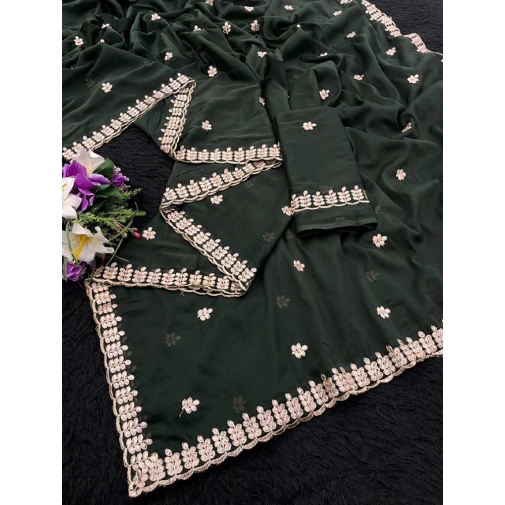 Women'S Georgette Embroidered Saree With Unstitched Blouse 5.5