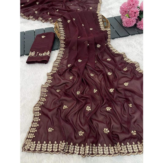 Women'S Georgette Embroidered Saree With Unstitched Blouse 5.5