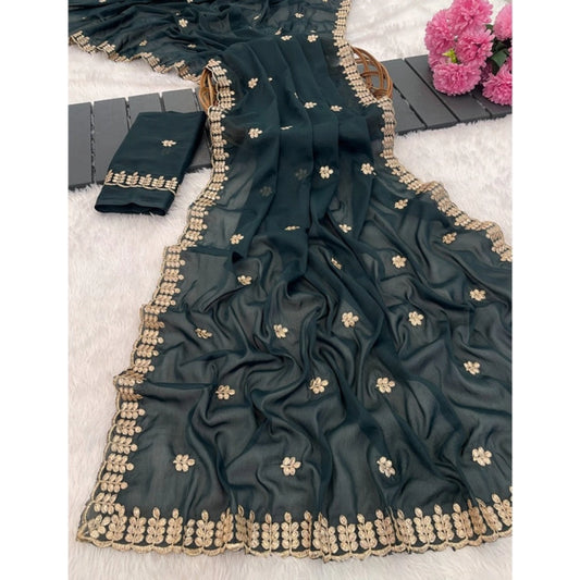 Women'S Georgette Embroidered Saree With Unstitched Blouse 5.5