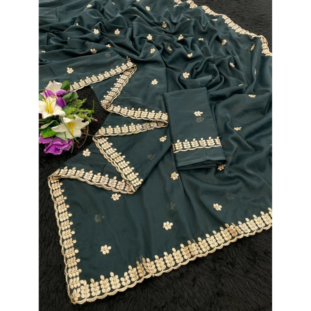 Women'S Georgette Embroidered Saree With Unstitched Blouse 5.5
