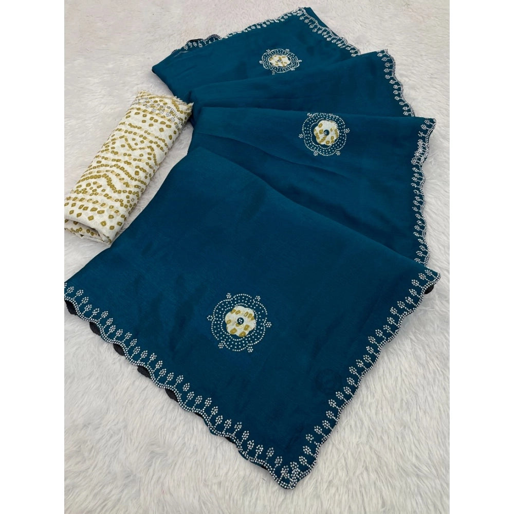 Women'S Chiffon Butti Dotted Saree With Unstitched Blouse 5.5M