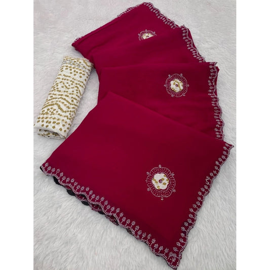 Women'S Chiffon Butti Dotted Saree With Unstitched Blouse 5.5M