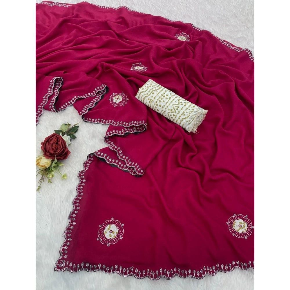 Women'S Chiffon Butti Dotted Saree With Unstitched Blouse 5.5M