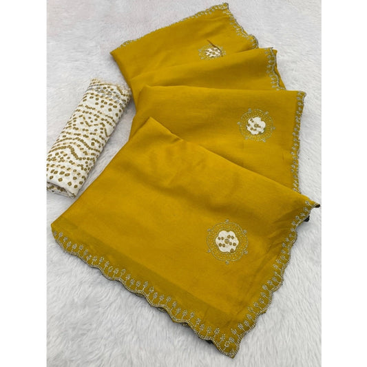 Women'S Chiffon Butti Dotted Saree With Unstitched Blouse 5.5M