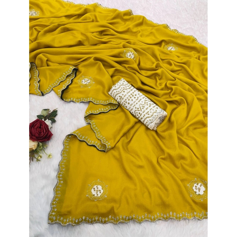 Women'S Chiffon Butti Dotted Saree With Unstitched Blouse 5.5M