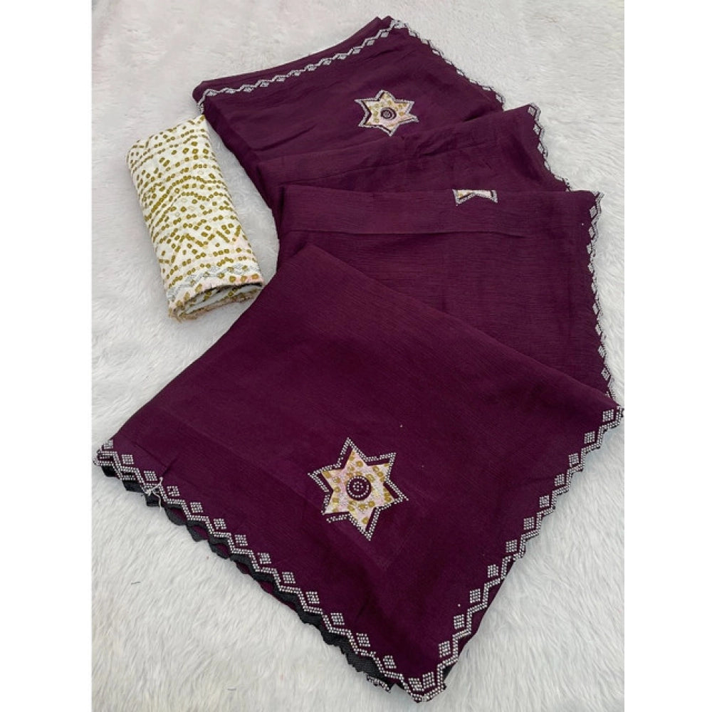 Women'S Chiffon Butti Dotted Saree With Unstitched Blouse 5.5M