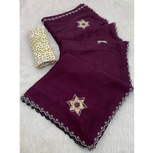 Women'S Chiffon Butti Dotted Saree With Unstitched Blouse 5.5M