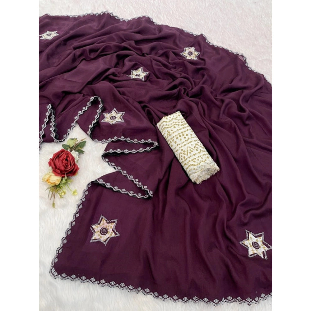 Women'S Chiffon Butti Dotted Saree With Unstitched Blouse 5.5M
