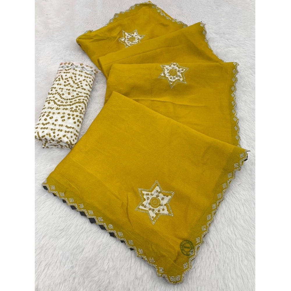 Women's Chiffon Butti Dotted Saree With Unstitched Blouse 5.5Mtr (Yellow) - VANSHELLE