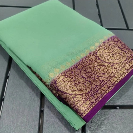 Women'S Crepe Chit Pallu Solid Saree With Unstitched Blouse 5.