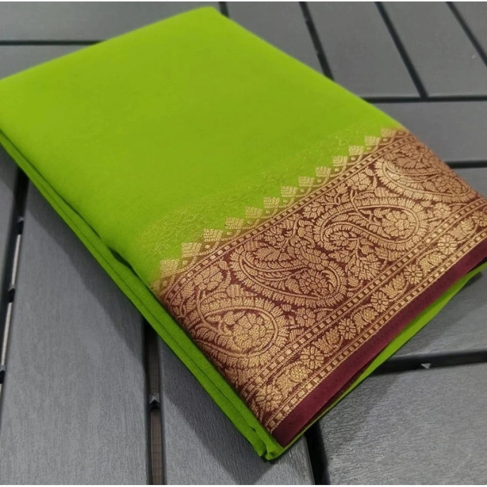 Women'S Crepe Chit Pallu Solid Saree With Unstitched Blouse 5.