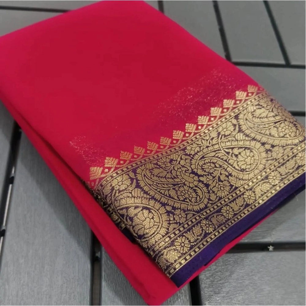 Women'S Crepe Chit Pallu Solid Saree With Unstitched Blouse 5.