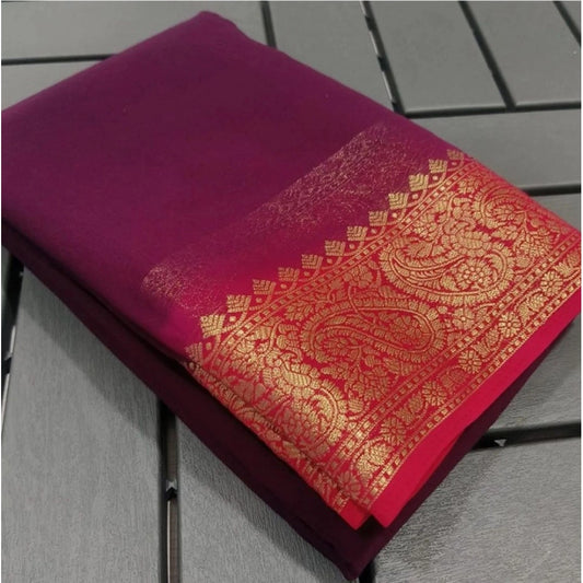 Women'S Crepe Chit Pallu Solid Saree With Unstitched Blouse 5.