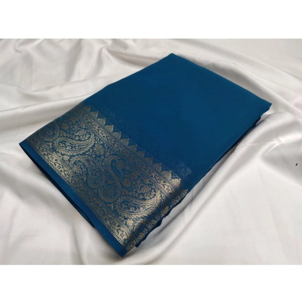 Women'S Crepe Chit Pallu Solid Saree With Unstitched Blouse 5.