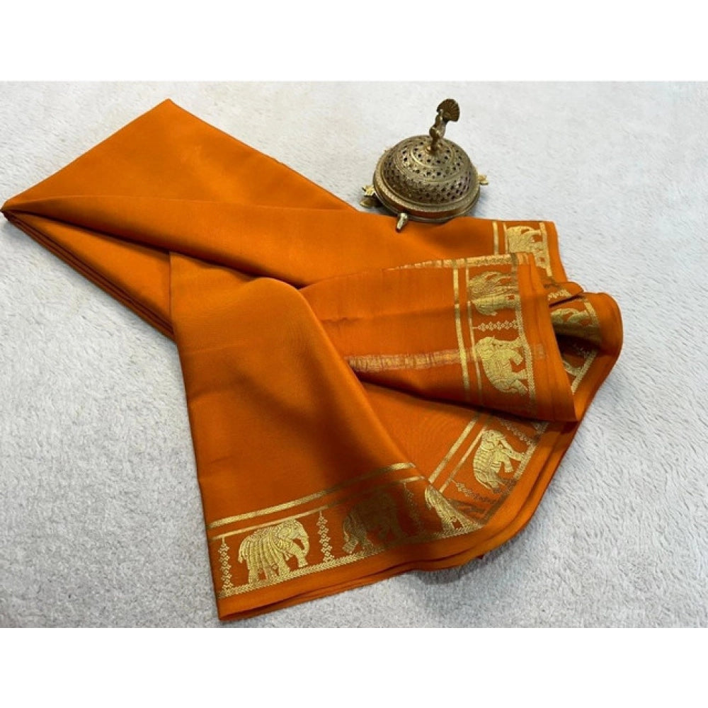 Women'S Crepe Chit Pallu Solid Saree With Unstitched Blouse 5.