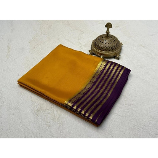 Women's Crepe Chit Pallu Solid Saree With Unstitched Blouse 5.5Mtr (Gold) - VANSHELLE