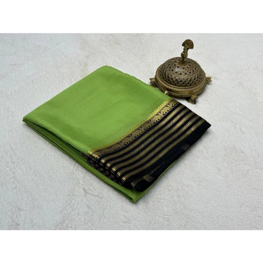Women's Crepe Chit Pallu Solid Saree With Unstitched Blouse 5.5Mtr (Green) - VANSHELLE