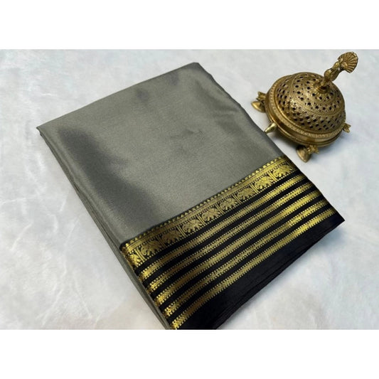 Women'S Crepe Chit Pallu Solid Saree With Unstitched Blouse 5.