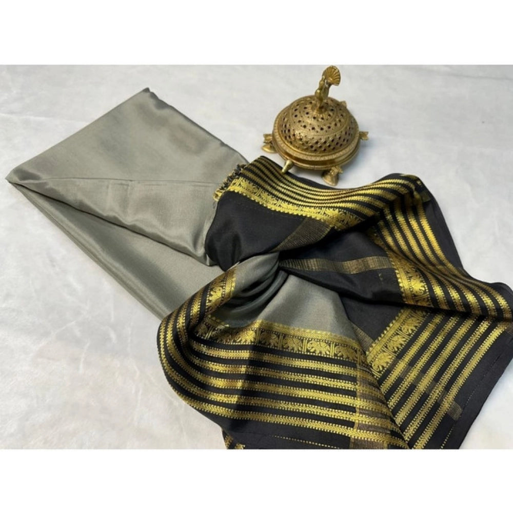 Women'S Crepe Chit Pallu Solid Saree With Unstitched Blouse 5.