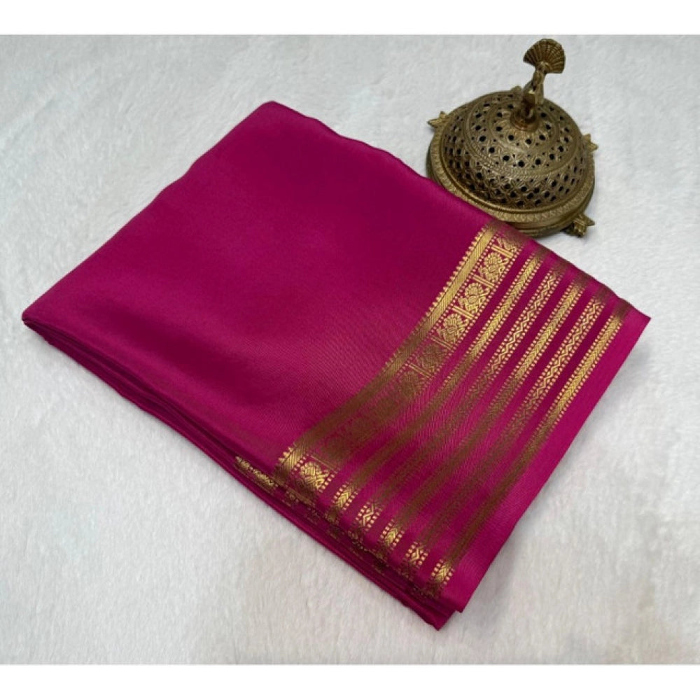 Women's Crepe Chit Pallu Solid Saree With Unstitched Blouse 5.5Mtr (Pink) - VANSHELLE