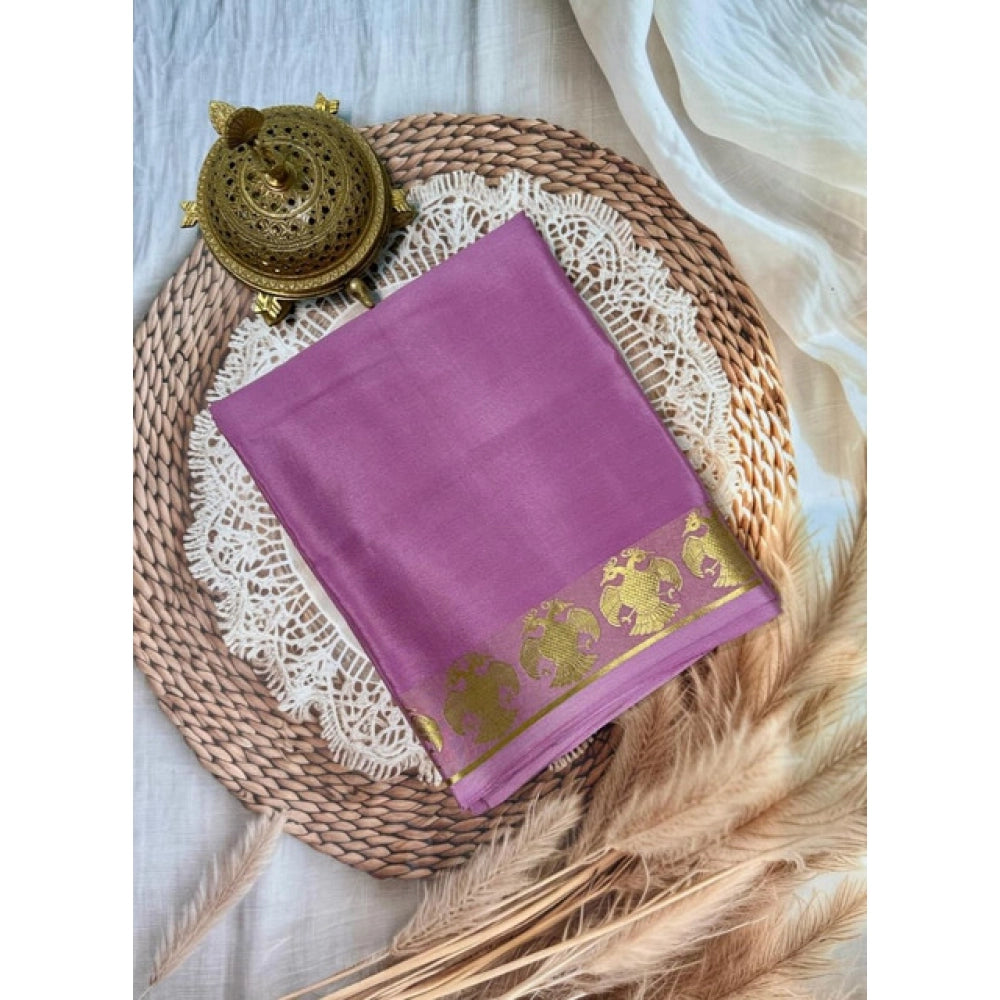 Women's Crepe Chit Pallu Solid Saree With Unstitched Blouse 5.5Mtr (Pink) - VANSHELLE