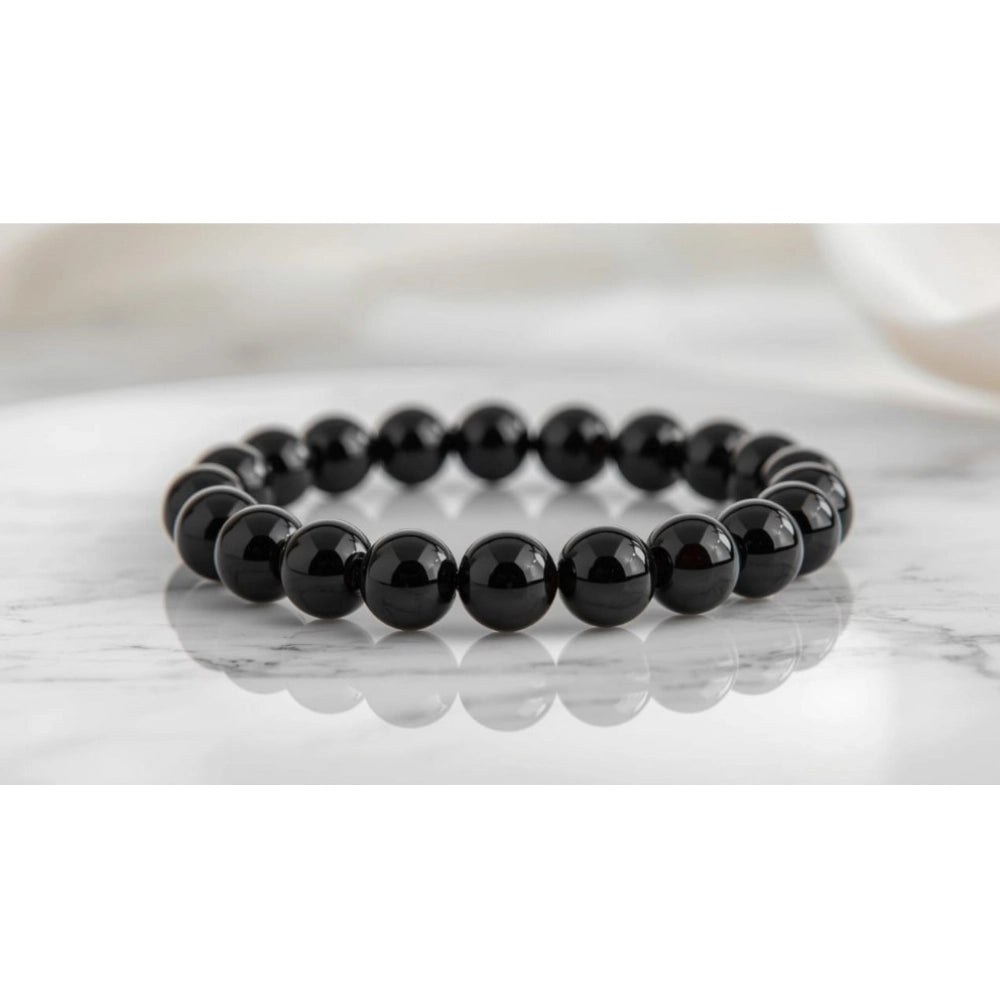 Natural Crystal 8Mm Black Obsidian Bracelet (Black)
