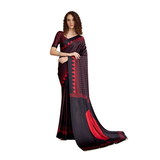 Generic Women's Satin Crepe Printed Saree With Unstitched Blouse 5.5Mtr (Black) - VANSHELLE