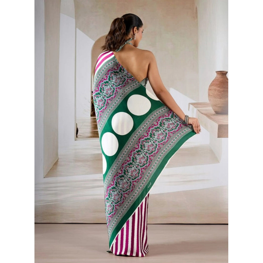 Generic Women's Satin Crepe Printed Saree With Unstitched Blouse 5.5Mtr (Magenta) - VANSHELLE