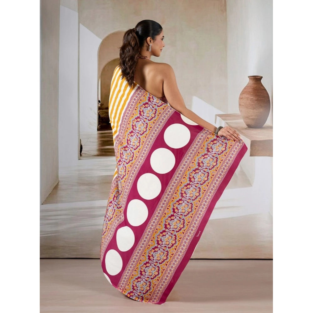 Generic Women's Satin Crepe Printed Saree With Unstitched Blouse 5.5Mtr (Mustard) - VANSHELLE