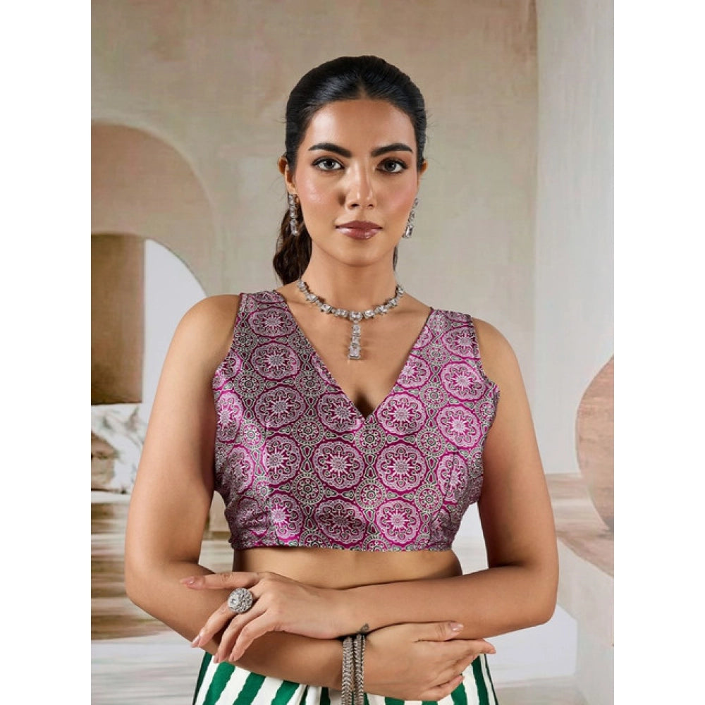 Generic Women's Satin Crepe Printed Saree With Unstitched Blouse 5.5Mtr (Green) - VANSHELLE
