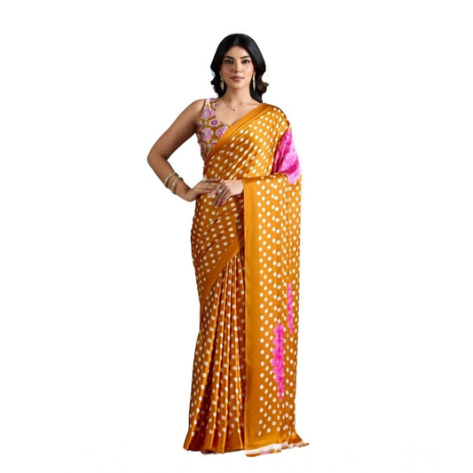 Generic Women's Satin Crepe Printed Saree With Unstitched Blouse 5.5Mtr (Mustard) - VANSHELLE