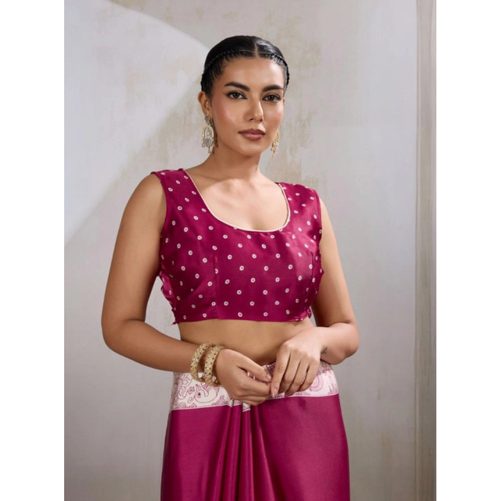 Generic Women's Satin Crepe Printed Saree With Unstitched Blouse 5.5Mtr (Maroon) - VANSHELLE