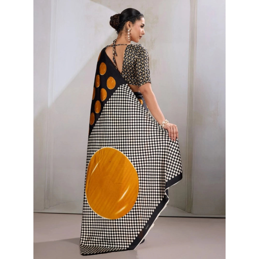 Generic Women's Satin Crepe Printed Saree With Unstitched Blouse 5.5Mtr (Mustard) - VANSHELLE
