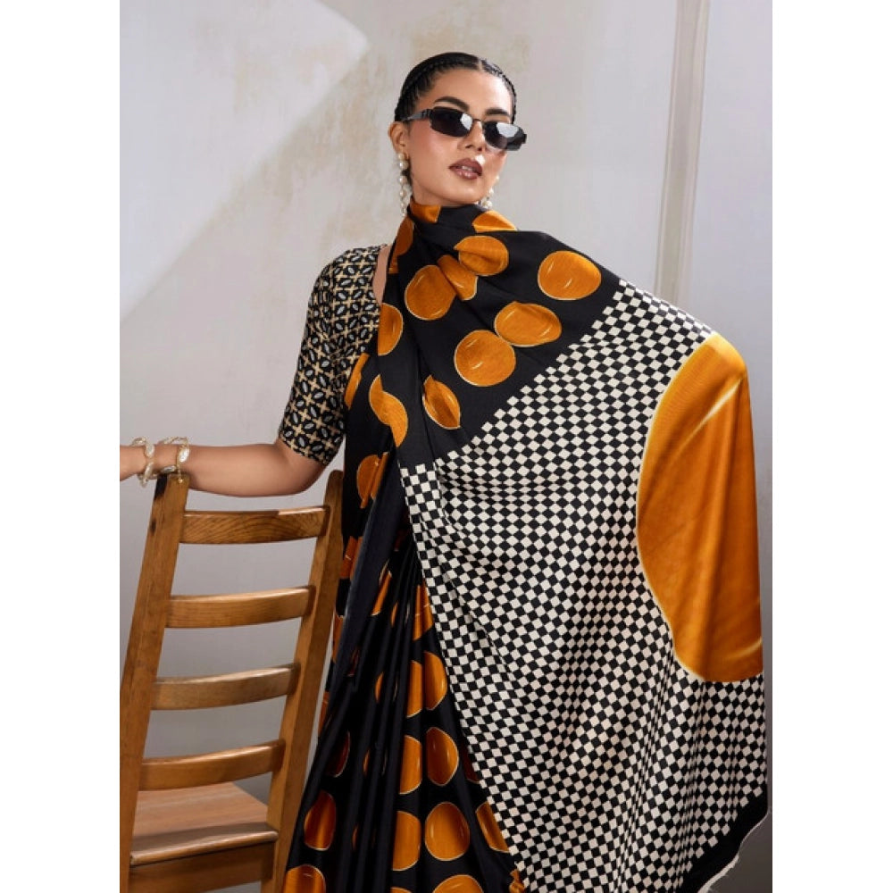 Generic Women's Satin Crepe Printed Saree With Unstitched Blouse 5.5Mtr (Mustard) - VANSHELLE