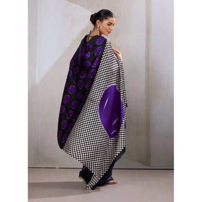 Women's Satin Crepe Printed Saree With Unstitched Blouse 5.5Mtr (Purple)