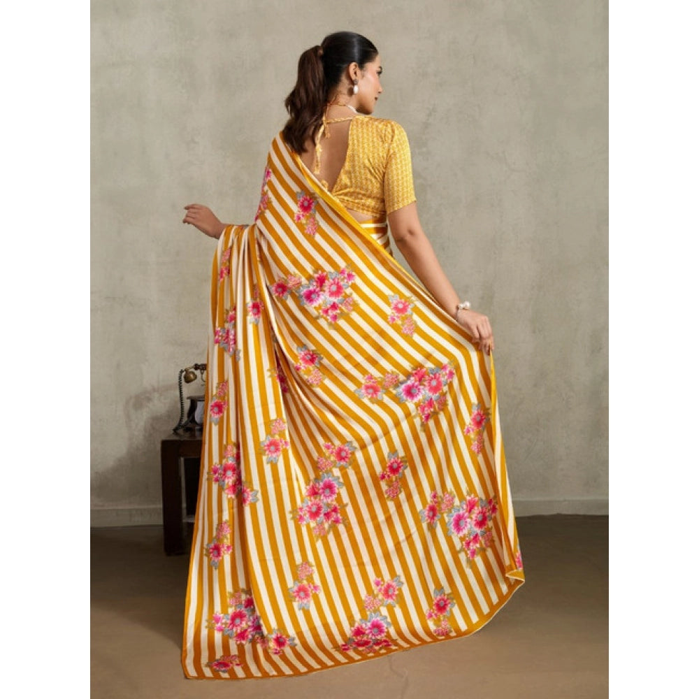 Generic Women's Satin Crepe Printed Saree With Unstitched Blouse 5.5Mtr (Mustard) - VANSHELLE