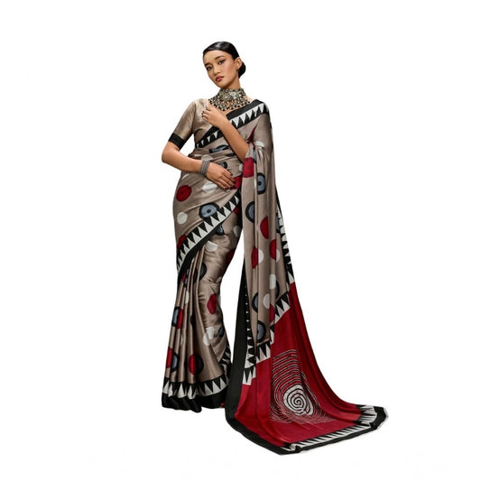 Generic Women's Satin Crepe Printed Saree With Unstitched Blouse 5.5Mtr (Grey) - VANSHELLE