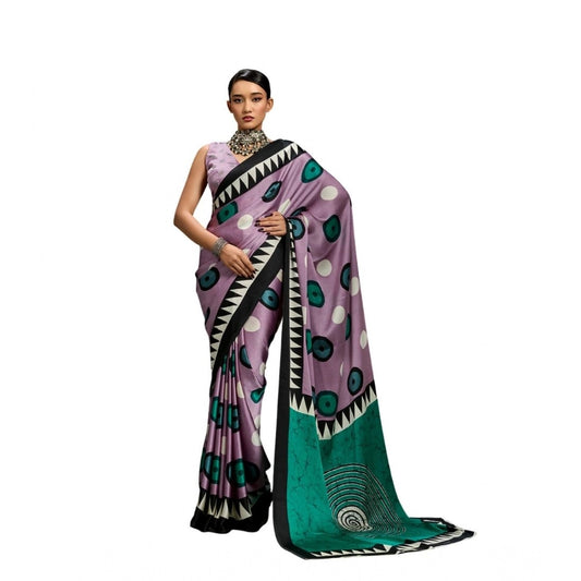Generic Women's Satin Crepe Printed Saree With Unstitched Blouse 5.5Mtr (Multicolor) - VANSHELLE