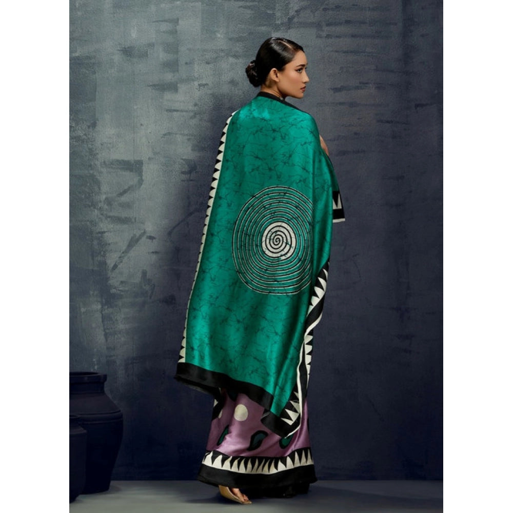 Generic Women's Satin Crepe Printed Saree With Unstitched Blouse 5.5Mtr (Multicolor) - VANSHELLE