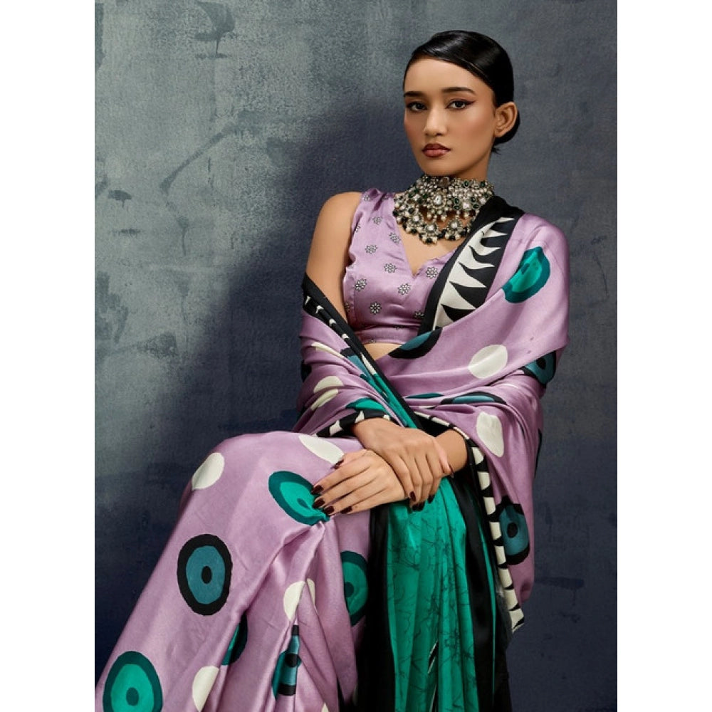Generic Women's Satin Crepe Printed Saree With Unstitched Blouse 5.5Mtr (Multicolor) - VANSHELLE
