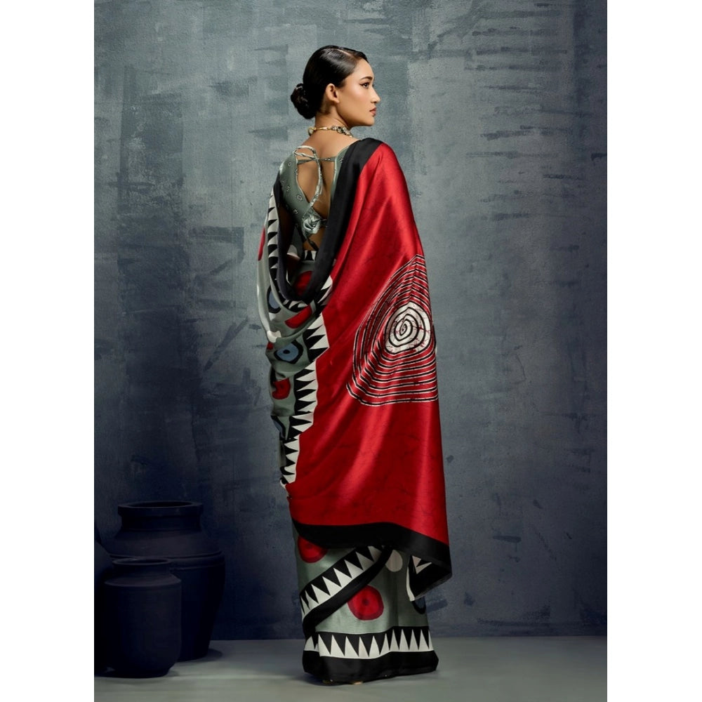 Generic Women's Satin Crepe Printed Saree With Unstitched Blouse 5.5Mtr (Multicolor) - VANSHELLE