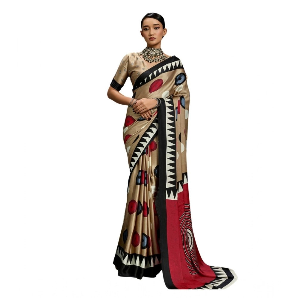 Generic Women's Satin Crepe Printed Saree With Unstitched Blouse 5.5Mtr (Multicolor) - VANSHELLE