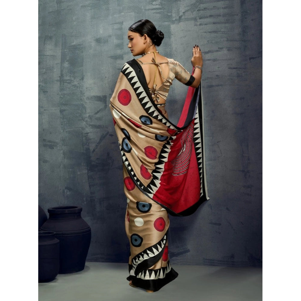 Generic Women's Satin Crepe Printed Saree With Unstitched Blouse 5.5Mtr (Multicolor) - VANSHELLE