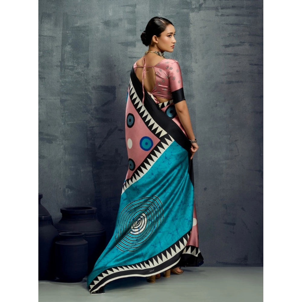 Generic Women's Satin Crepe Printed Saree With Unstitched Blouse 5.5Mtr (Multicolor) - VANSHELLE