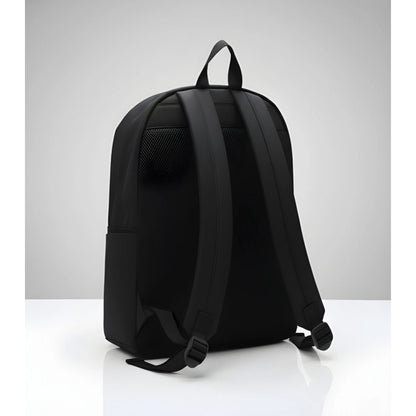 Unisex PU Leather Solid Medium Zipper Backpack (Black)