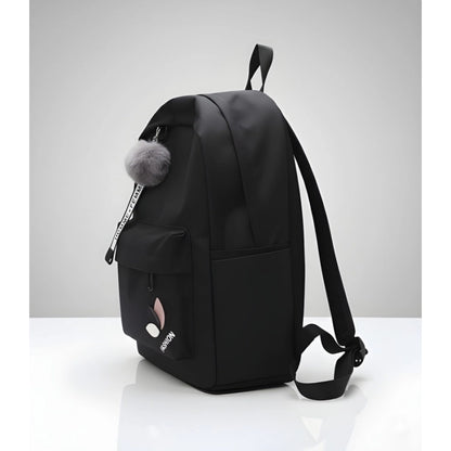 Unisex PU Leather Solid Medium Zipper Backpack (Black)