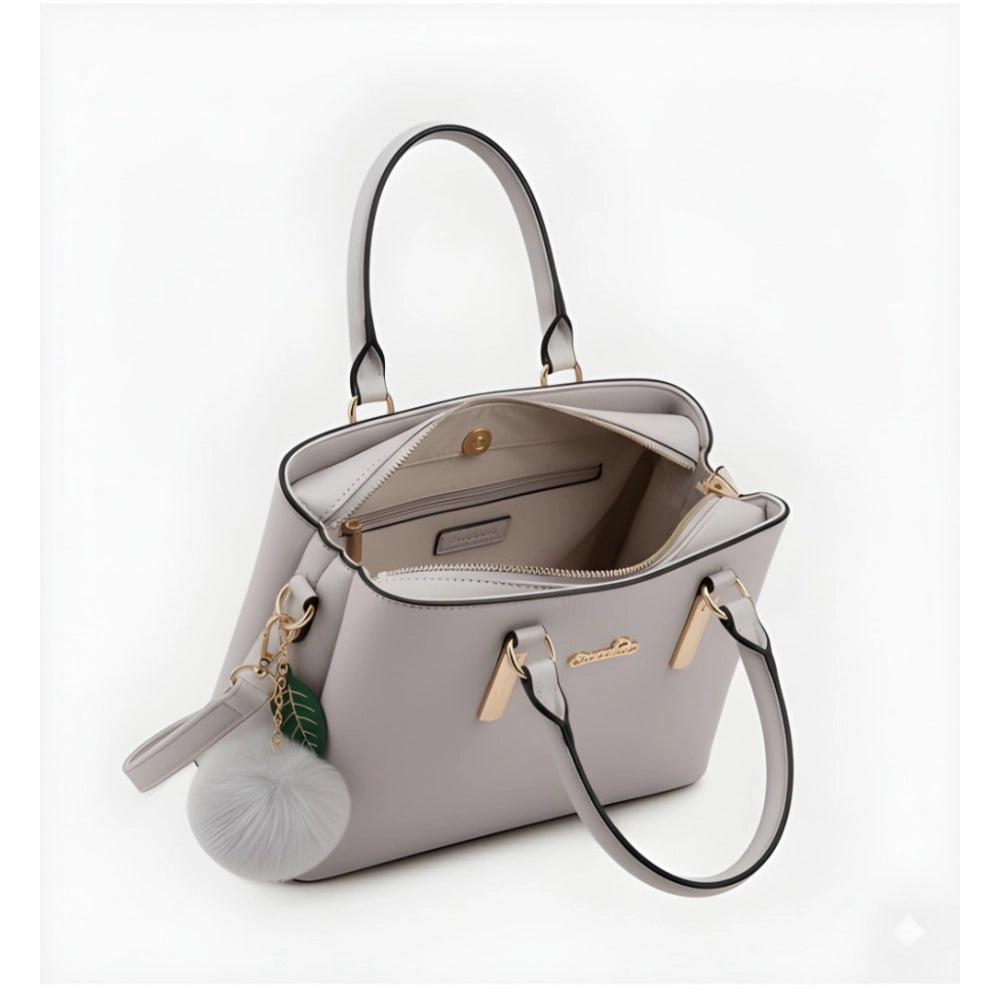 Women'S Pu Leather Solid Shoulder Zipper Handbag (Grey)