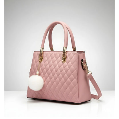 Women's PU Leather Solid Shoulder Zipper Handbag (Pink)